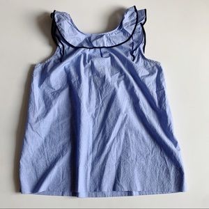 J.Crew Ruffle Neck Sleeveless Blouse Blue Size 2 Business Casual